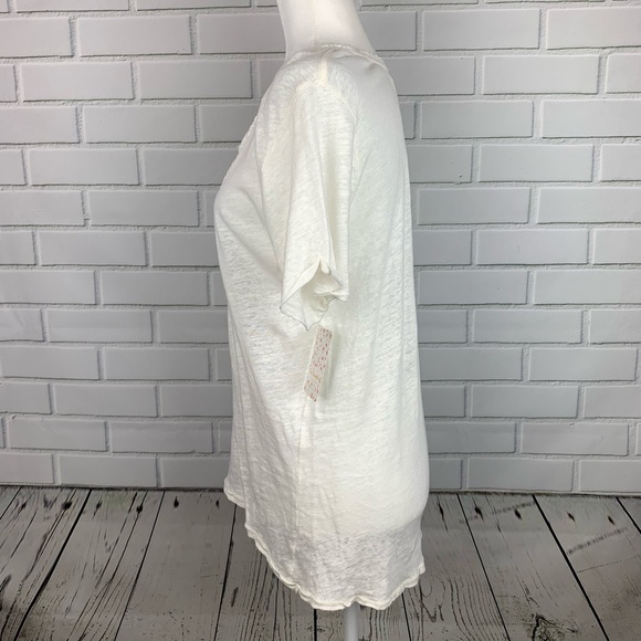 🔥FREE PEOPLE🔥SATURDAY LACE TRIM LINEN BLEND TEE IVORY LARGE NWT - Picture 9 of 11